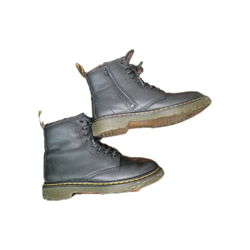 Dr. Martens 1460 J Kids Youth Black Leather Lace Up Boots Side Zip US 2 EU 33